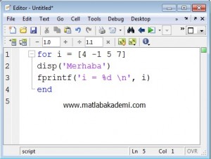 Matlab for döngüsü figure 3